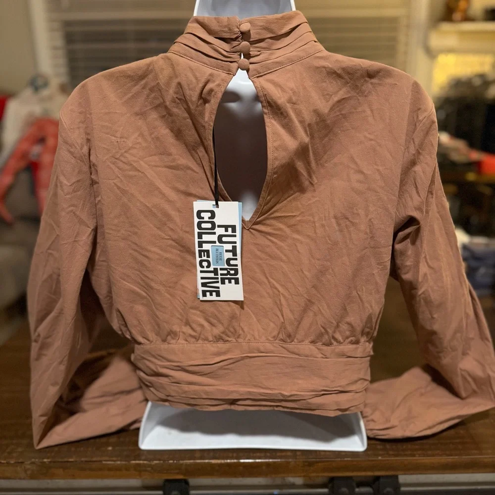 NWT Future Collective Taupe Wrap Blouse - Size M